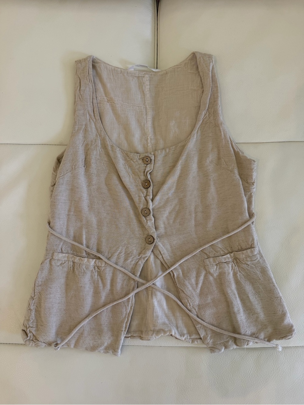 Live 4 Truth Light Beige Button-Front Linen-Blend Tank